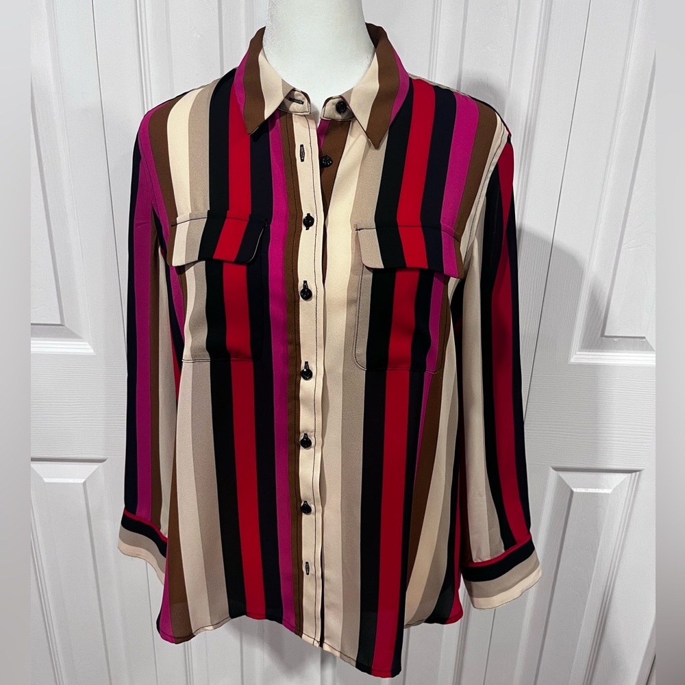 Investments Pink and Brown Striped Fabric